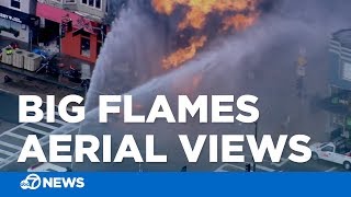 Aerial footage of massive fire sparked by gas explosion in SF