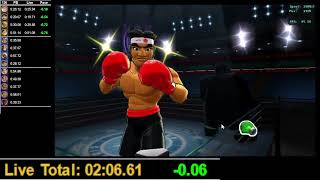 Punch Out!! (Wii) Contender% in 8:41.81
After on and off grinding for these past couple weeks, I was finally able to somewhat lower my time. This is the first run Ive had where I had a nearly flawless Minor and Major circuit, with only some room for improvement on Don, and you could always hit the frame perfect Star Punch on Hippo, but Im nowhere near consistent at that.
Things fell apart at Soda and Bull. The delayed gut punch into Sodas hook for a Star gets me more often than it should. Im just glad I didnt let it tilt me too much and I was still able to pull a PB out of this run. Punch Out!! (Wii) Contender% in 8:41.81