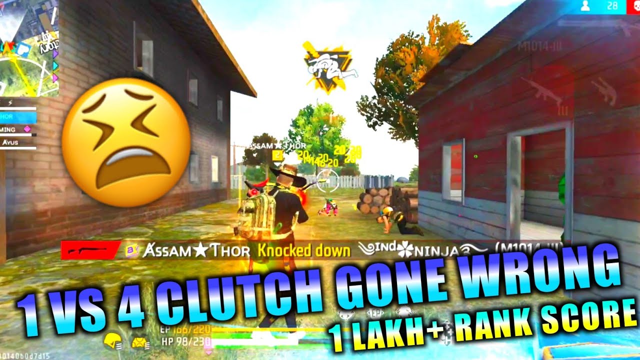 1 VS 4 CLUTCH GONE WRONG😫|| 1 LAKH+ RANK SCORE IN BR REGION TOP 7 ...