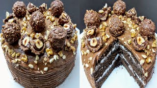 CHOCOLATE CAKE EGGLESS | ferrero rocher layered chocolate cake recipe | chocolate cake without oven