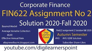 FIN622 Assignment Solution Fall 2020-VU-Corporate Finance-Digilearnerspoint