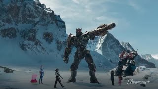 Paramount + advertisement featuring Rise Of The Beasts Scourge & Optimus Prime
