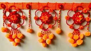 Best out of waste bangles and wool| Jhalar ki design| Diy door hanging toran from pom pom home decor
