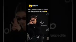 Hailey Doing Pilates as usual and Justin is fighting for his life 😭😂 #justinbieber #haileybiebers