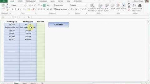 Calculate the distance between any two zip codes or addresses in Excel