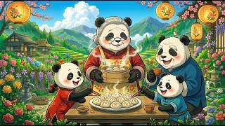 🐼Panda Grandma making Dumplings🥟| Panda Family 🐼| Cozy Summar Day | Ghibli Style Video screenshot 2