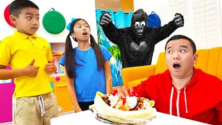 wendy and eric pretend play adventure about saving uncle k from a giant monkey in the jungle