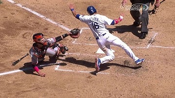 SF@LAD: Posey holds onto ball and gets the tag down