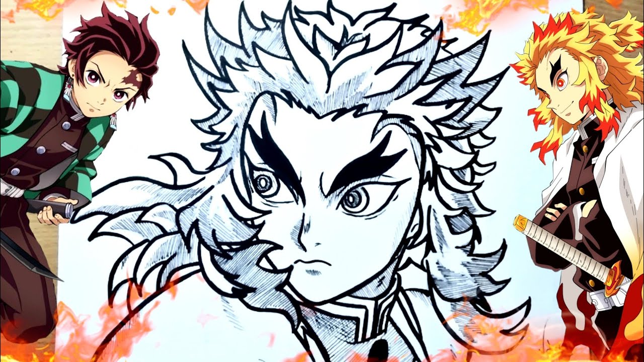 Sketch Rengoku Kimetsu No Yaiba, Demon Slayer.  Tatuagens de anime, Desenho  de anime, Tutoriais de desenho anime