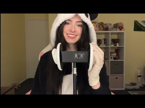 ASMR 3dio ear massage 🐼 (lotion, latex gloves, baby wipes)
