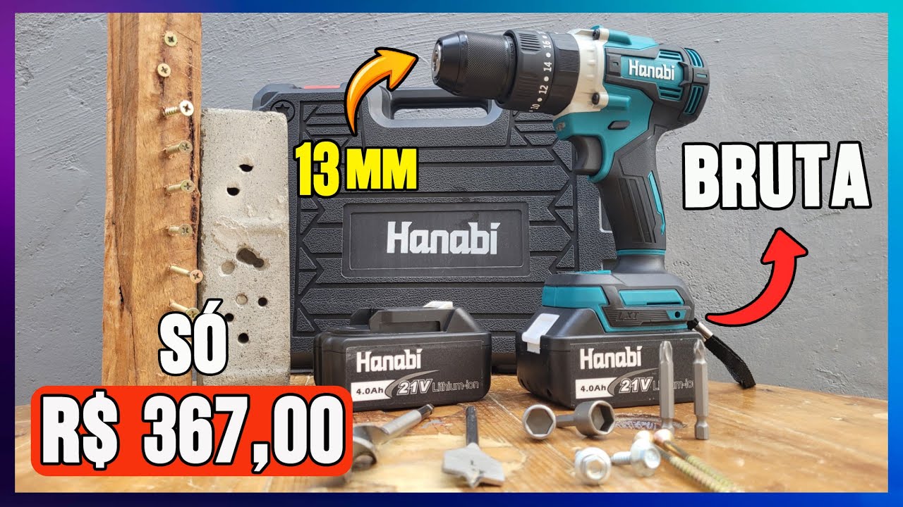 Parafusadeira Hanabi LJ-2005 21v 2 baterias - Força BRUTA e PRECISÃO!