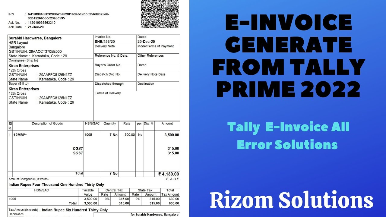 E Invoice In Tally Prime 2022 II How To Generate E Invoice From Tally 