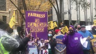 Large Crowd of UPMC Workers Walk Out of Work to Strike at 3pm Today in Pittsburgh PA