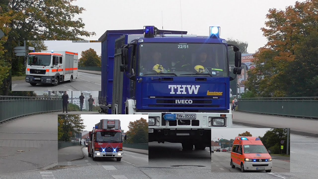 (Explosion in Schule) Einsatzfahrten Feuerwehr+Rettungsdienst+THW zur Großübung SEBARG