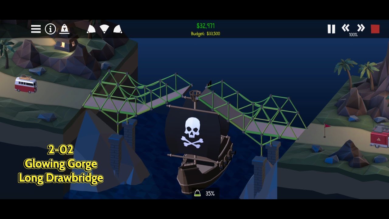 Poly Bridge 2 - Glowing Gorge - Long Drawbridge (2-02)