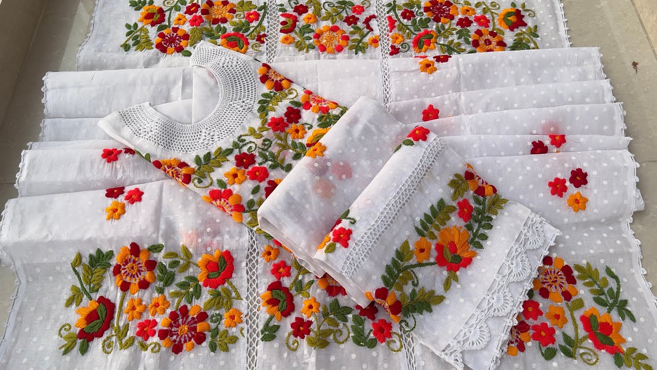 বলপ্রিন্ট কাপড়ে কুশিকাটার কাজ করা জামা|হাতের কাজের জামা|Hand embroidery dress|crochet work on dress