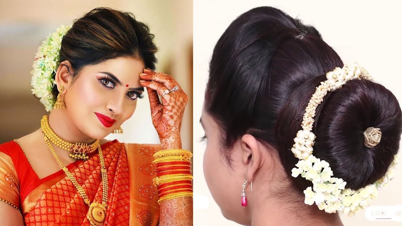 Beautiful hair bun with floral gajra – Simple Craft Idea