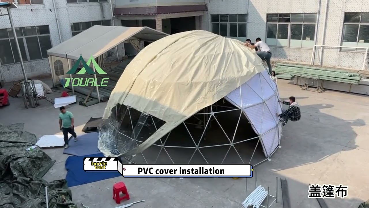 dome tent PVC cover installation -from tourle tent -Geodesic Dome Tent