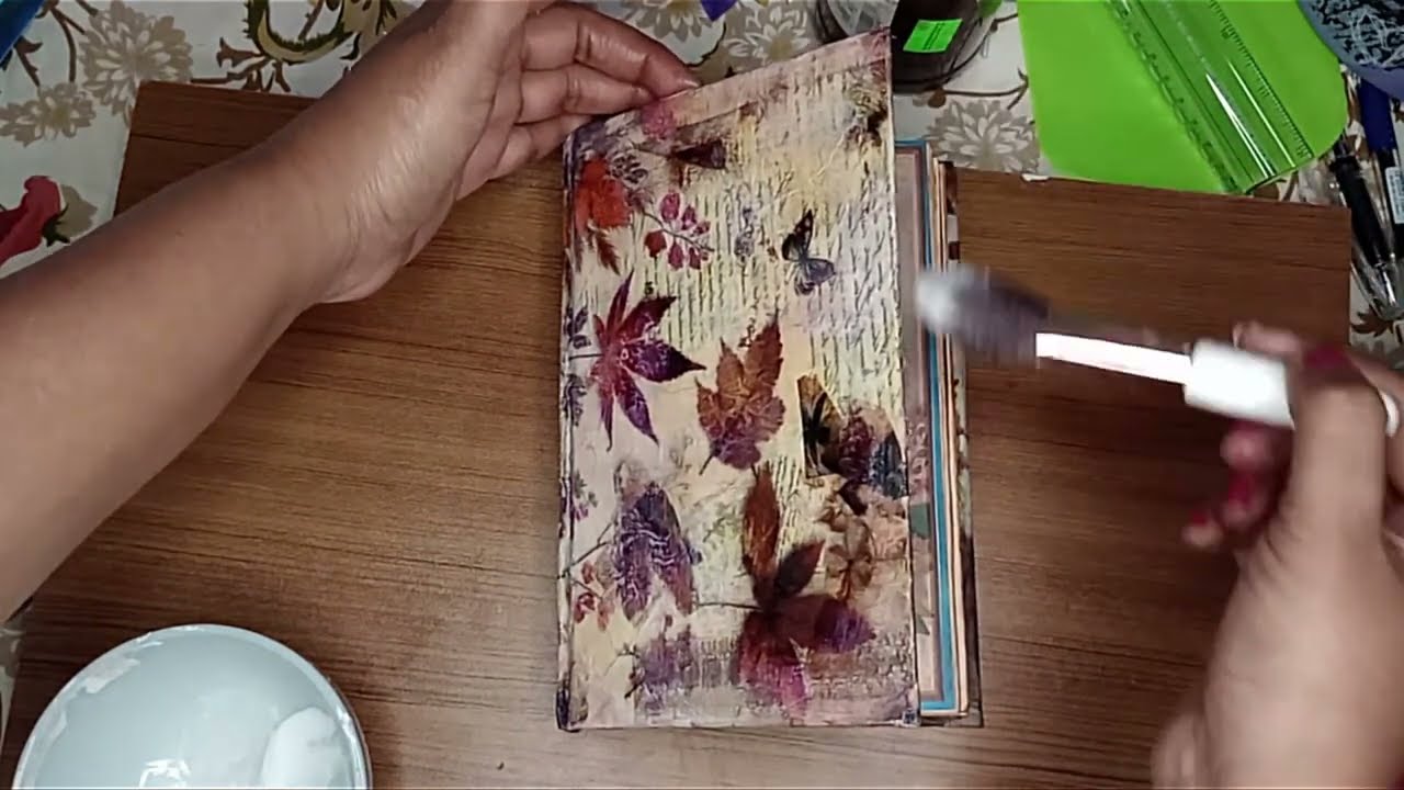 decoupage the book cover autumn junk journal cover, altered book decoupage book cover,