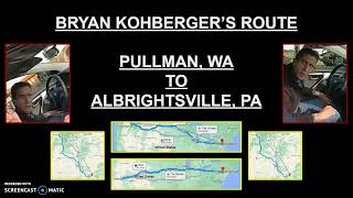 Mapping Kohberger Route from Pullman WA to Albrightsville PA - Detour Through Utah Colorado Kansas