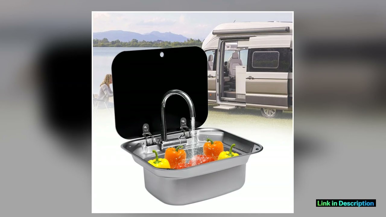 RV Caravan Boat Stainless Steel Hand Wash Basin Sink with Folded Faucet Tempered Glass Lid for Van