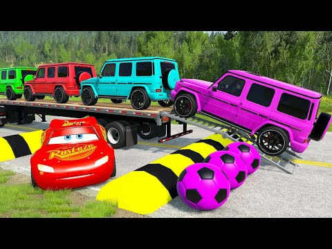 Flatbed Truck McQueen | Transportation with Truck - Pothole vs Car - BeamNG.Drive #29
