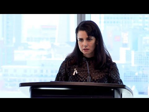 Actor Mia Kirshner speaks at the #AfterMeToo Symposium