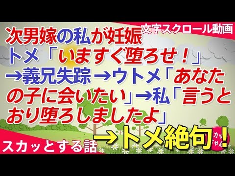 スカッとする話 次男嫁の私が義兄嫁より先に妊娠、トメ「いますぐ堕ろせ！」→直後、義兄失踪→うちの子思い出しウトメ「あなたの子に会いたい」→私「言うとおり堕ろしましたよ」→トメ絶句！ スカッとちゃん