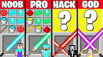Minecraft Battle: STAR WARS LIGHTSABER CRAFTING CHALLENGE - NOOB vs PRO vs HACKER vs GOD ~ Animation