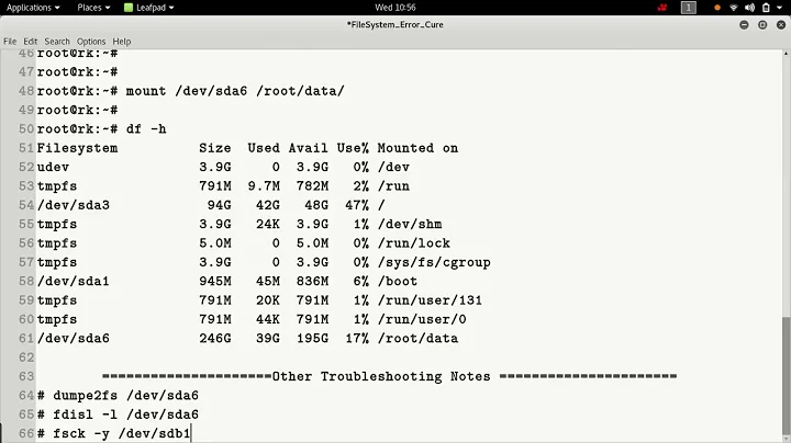 Can't read superblock : mounting error /dev/sda6