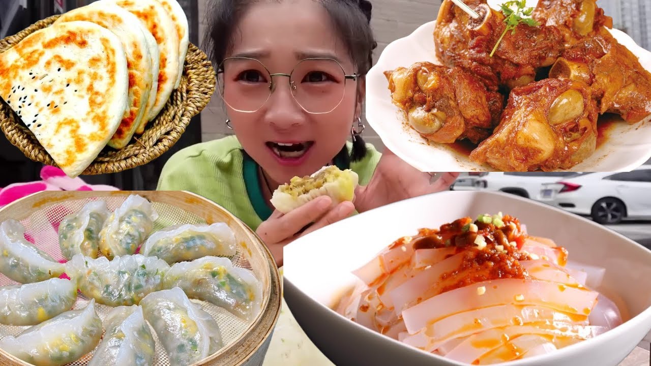 【逛吃渭南】渭南逛吃不停歇！特色月牙肉夹馍超入味，蒸饺、凉粉、炸馍夹菜一次吃全乎！【逛吃小猪猪】