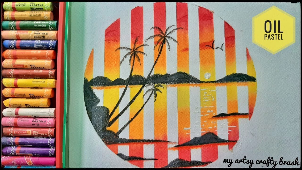 Easy landscape with masking trick oil pastels step by step YouTube