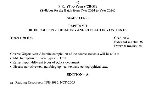 B.Ed 1st Semester Reading and Reflecting on Texts Syllabus 2024 GNDU University | B.Ed Syllabus 2025
