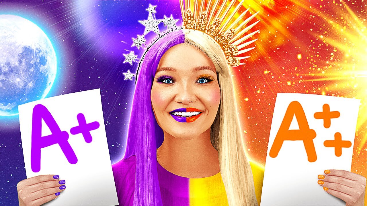 MOND-SCHÜLER VS. SONNEN-SCHÜLER || Ausgezeichnete Noten erzielen! Schummel-Tipps von 123 GO! SCHOOL