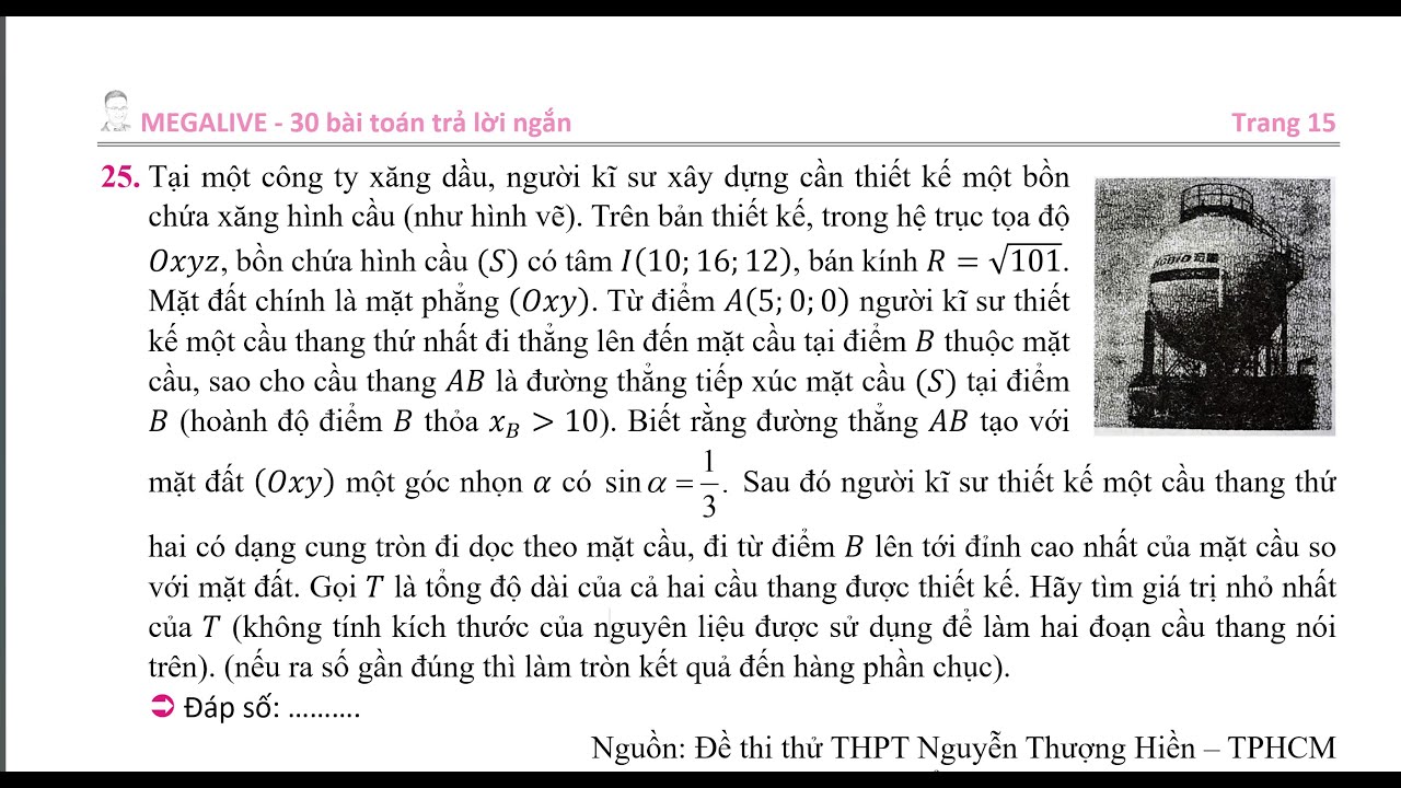 Bài toán thiết kế cầu thang đi lên đỉnh của bồn chứa xăng
