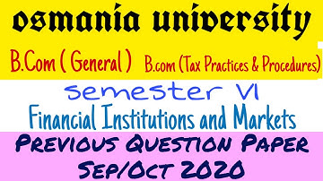 Financial Institutions & Markets Previous Question Paper 2020 | Degree Bcom Question Paper | 6th sem