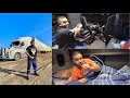 Alone truck driver night camping and morning routine