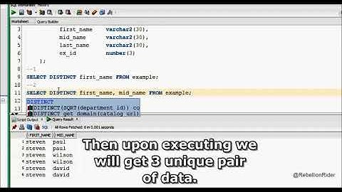 Oracle Database11g tutorials 8    SQL DISTINCT with multiple columns  SQL Distin Computer Tips and t