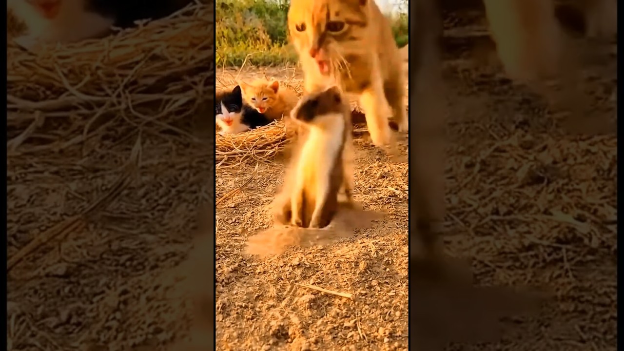 The Cat Used a CHOKEHOLD... To Save Her Baby! 🤯 #shorts #wildlife #animals #cat #weasel