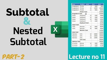 How to Create Subtotal and Nested Subtotal in Microsoft Excel (Part 2) | ms excel course| Lecture 11