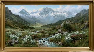 Alpine Mountain Valley Oil Painting | 4K Frame TV Art Screensaver | Gold Frame screenshot 5