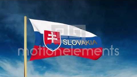 Slovakia Flag Slider Style With Title. Waving In The Wind With Cloud Background Stock Animation