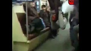 Man rides Fire Extinguisher in subway --Translated