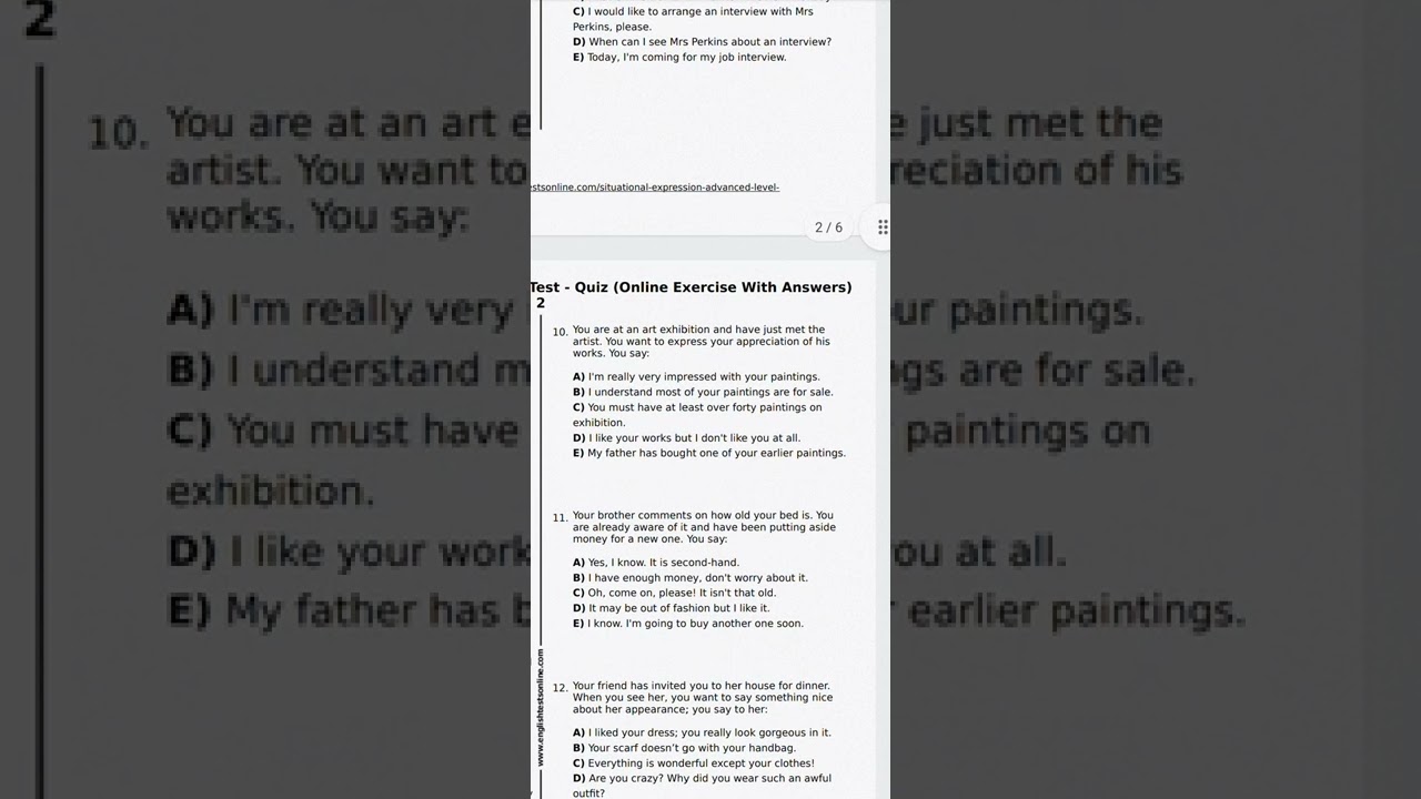 Situational expressions Advanced Test 2