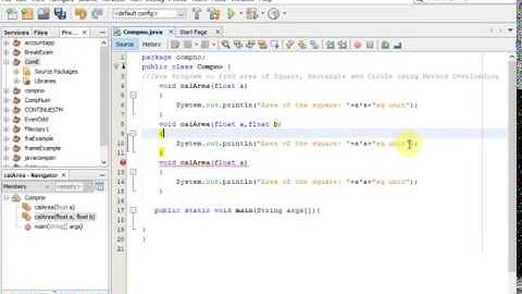 java Program to find area of Square, Rectangle and Circle using Method Overloading