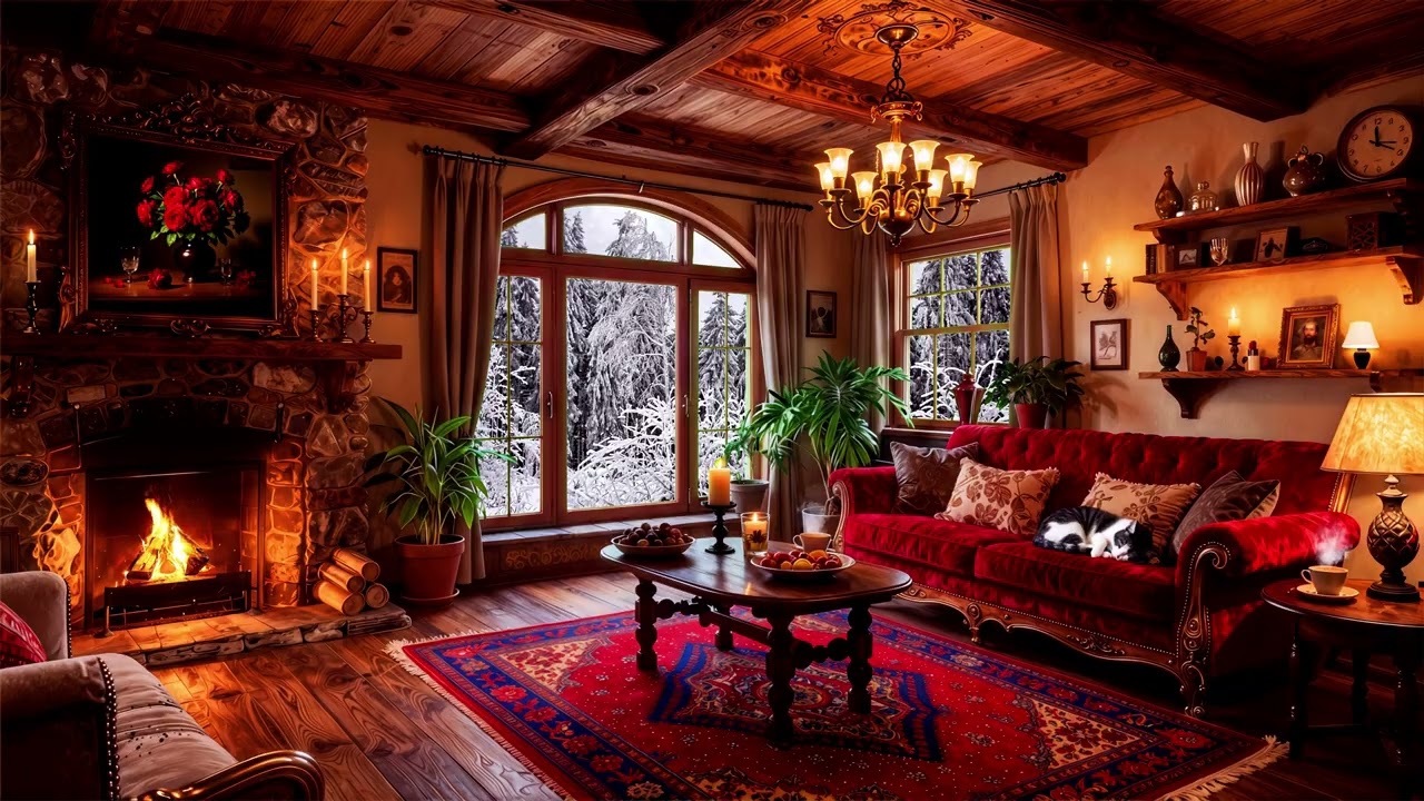 Safe Haven From The Cold: Calming Piano And Cello by Fireplace