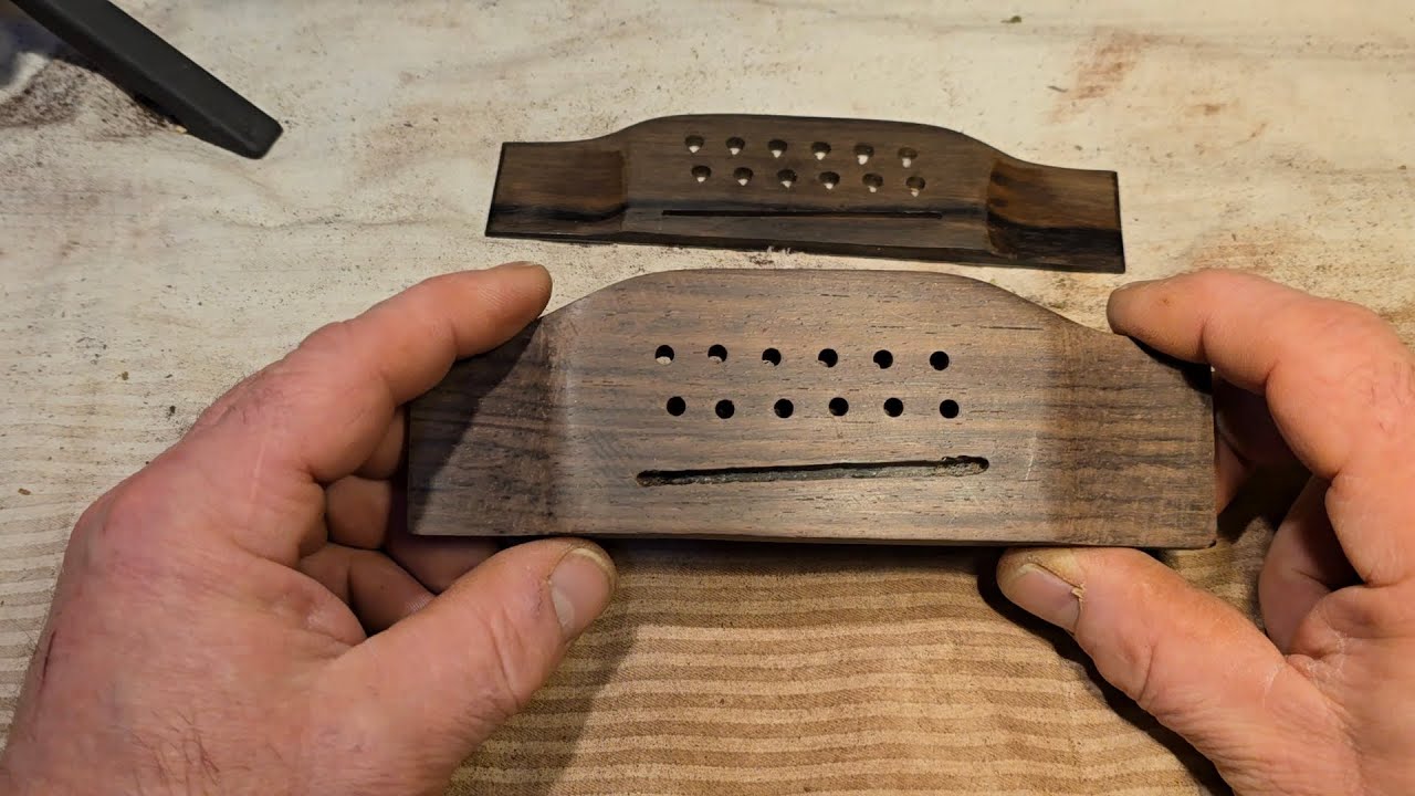 Guitar repair.  "Bridge Construction" making a 12 string bridge from east Indian rosewood by hand.