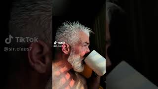 Christmas Sexy Santa s Hot Silver-Daddy Sir Santa Shirtless drinking his morning coffee