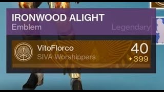 Destiny 1 Ironwood Alight Iron Banner legendary emblem drop