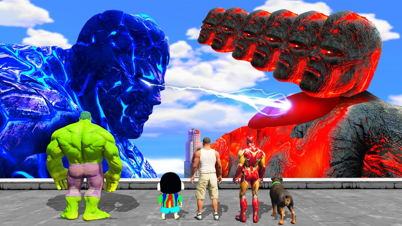 GTA 5 | SHINCHAN & FRANKLIN & MINI ICE GOD VS MINI LAVA GOD PARKOUR CHALLENGE FIGHT PT5 IN GTA 5